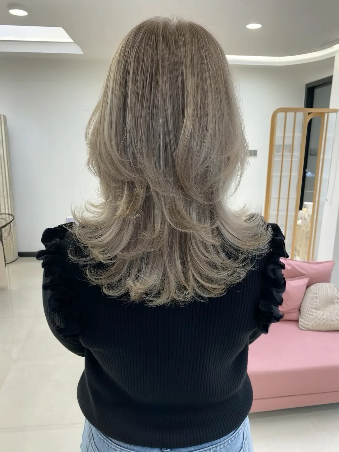 Silver Ash Blonde Medium Volume Layered Waves